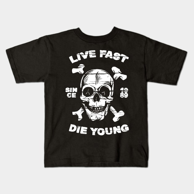 Live Fast Die Young Skull and Crossbones Kids T-Shirt by JakeRhodes